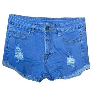 Womens Size Small W26 Light Wash Distressed Cutoff Cuffed Stretch Shorts